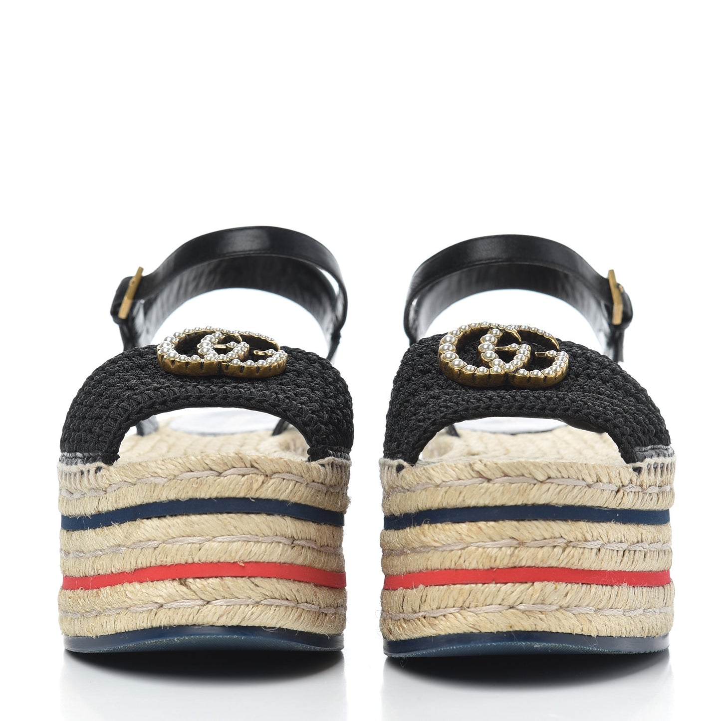 Cotton Malaga Kid Crochet Pearly GG Lilibeth Espadrille Platform Sandals 36 Black