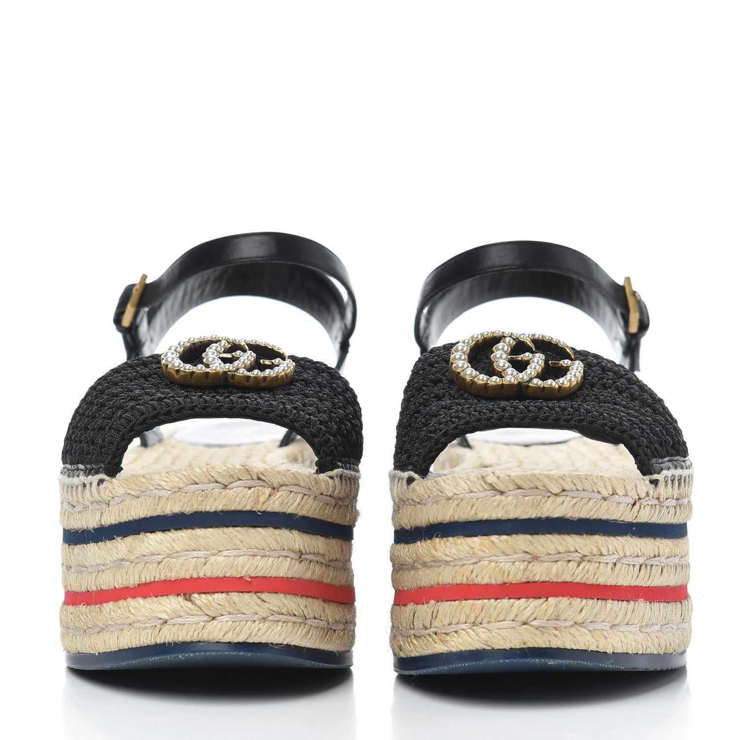 Gucci Cotton Malaga Kid Crochet Pearly GG Lilibeth Espadrille Platform Sandals 36 Black 2 of 18