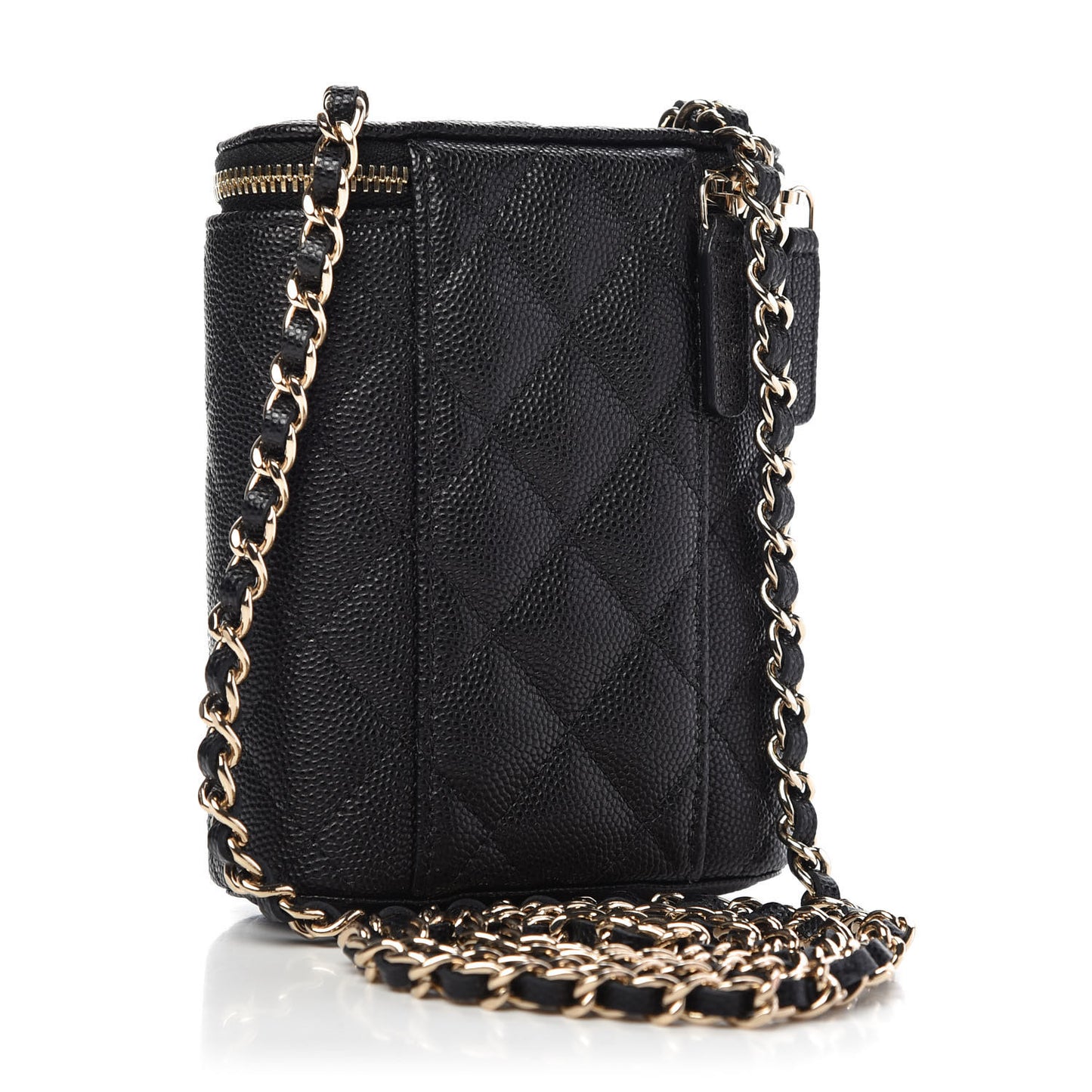 Caviar Quilted Small Vertical Coco Beauty Vanity Case With Chain Black