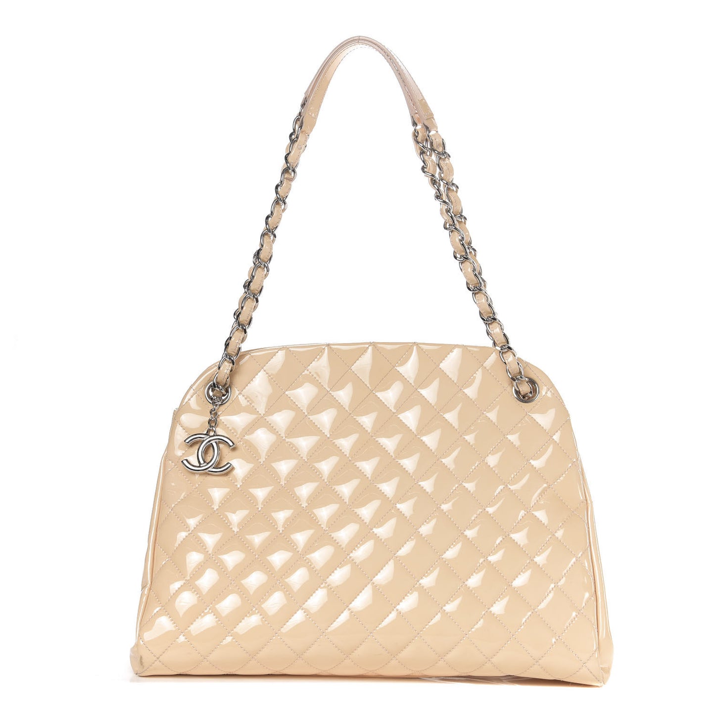Patent Quilted Large Just Mademoiselle Bowling Bag Beige