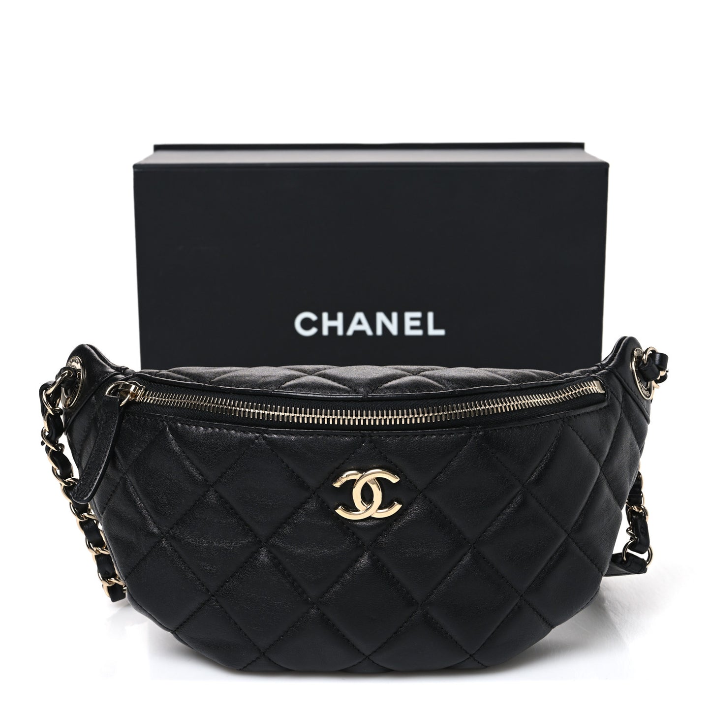 Lambskin Quilted Waist Bag Fanny Pack Black