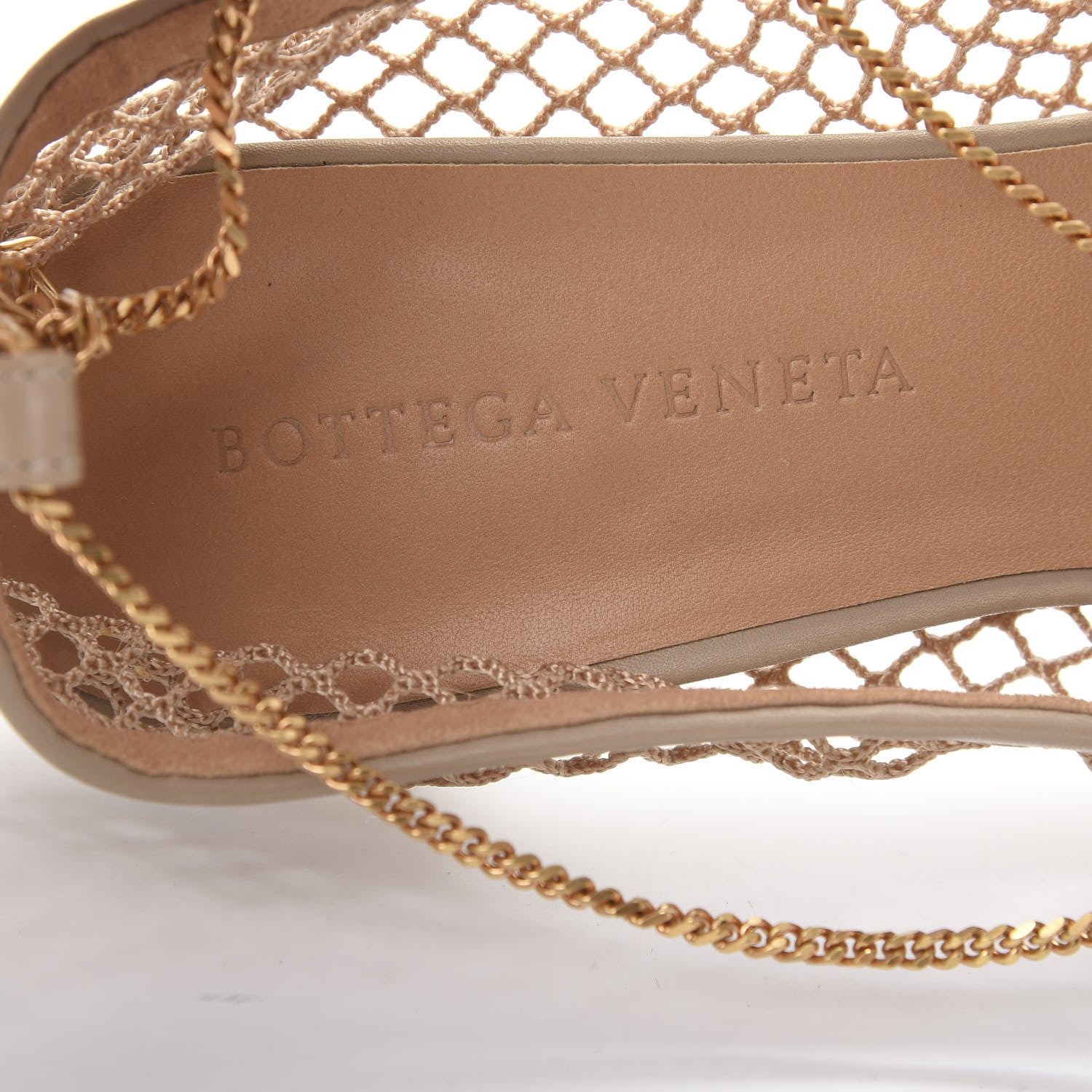 Bottega Veneta Mesh Calfskin Chain Stretch Pumps 37 Beige 6 of 7