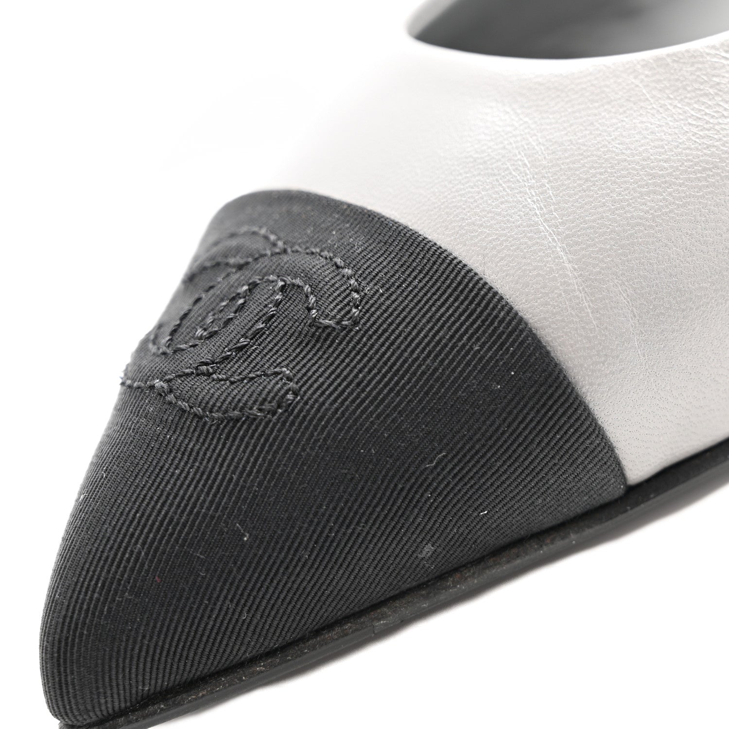 Chanel Goatskin Grosgrain Pointed Toe CC Slingback Flats 36.5 Gray Black 11 of 12