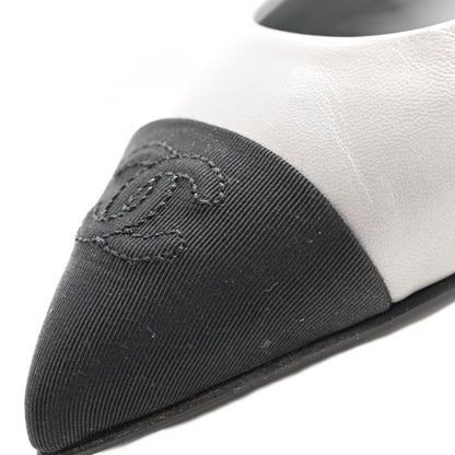 Chanel Goatskin Grosgrain Pointed Toe CC Slingback Flats 36.5 Gray Black 11 of 12