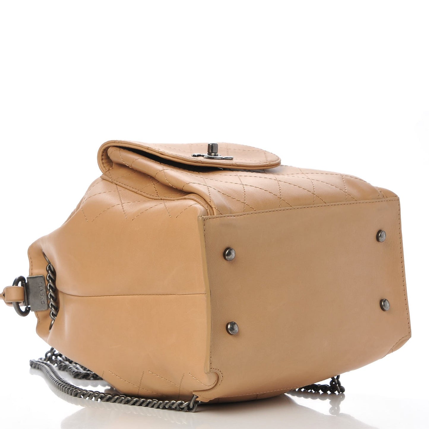 Calfskin Stitched Medium Urban Luxury Drawstring Backpack Beige