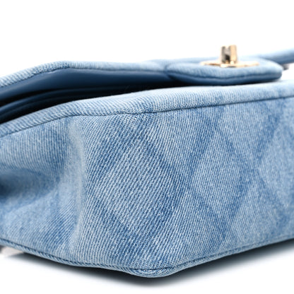 Chanel Printed Denim Quilted Small Double Flap Light Blue 8 of 10