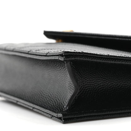 Saint Laurent Grain De Poudre Matelasse Chevron Monogram Envelope Chain Wallet Black 10 of 10
