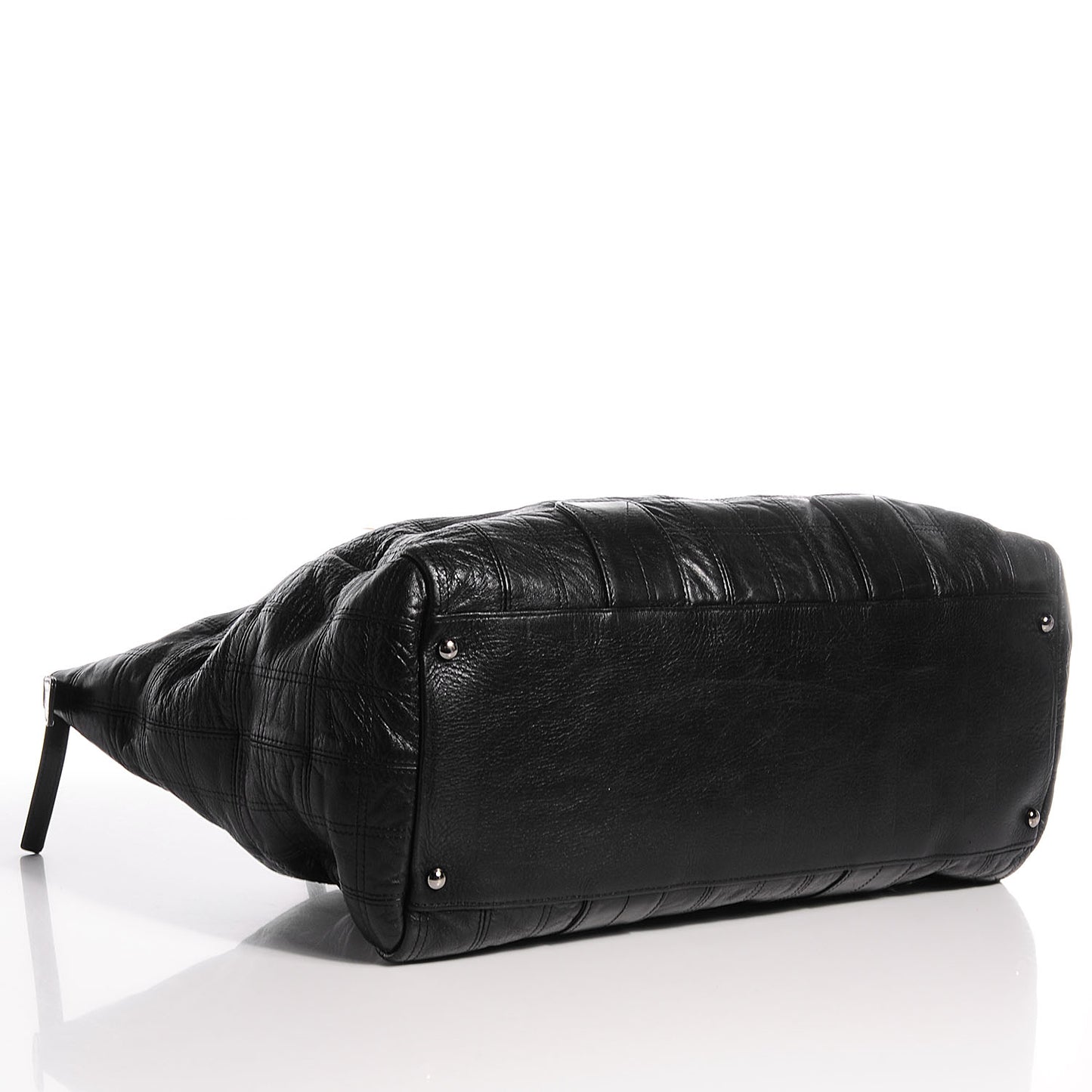 Lambskin Square Stitched Lax Tote Black