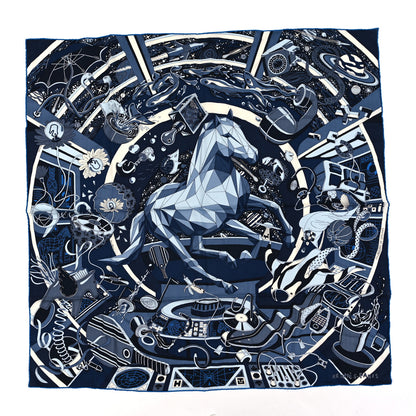 Hermes Cashmere Silk Faubourg Of Dreams Scarf 100 Indigo Ciel Marine 1 of 3