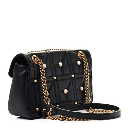 Gucci Calfskin Matelasse Studded Small Pearly GG Marmont Shoulder Bag Black 2 of 4