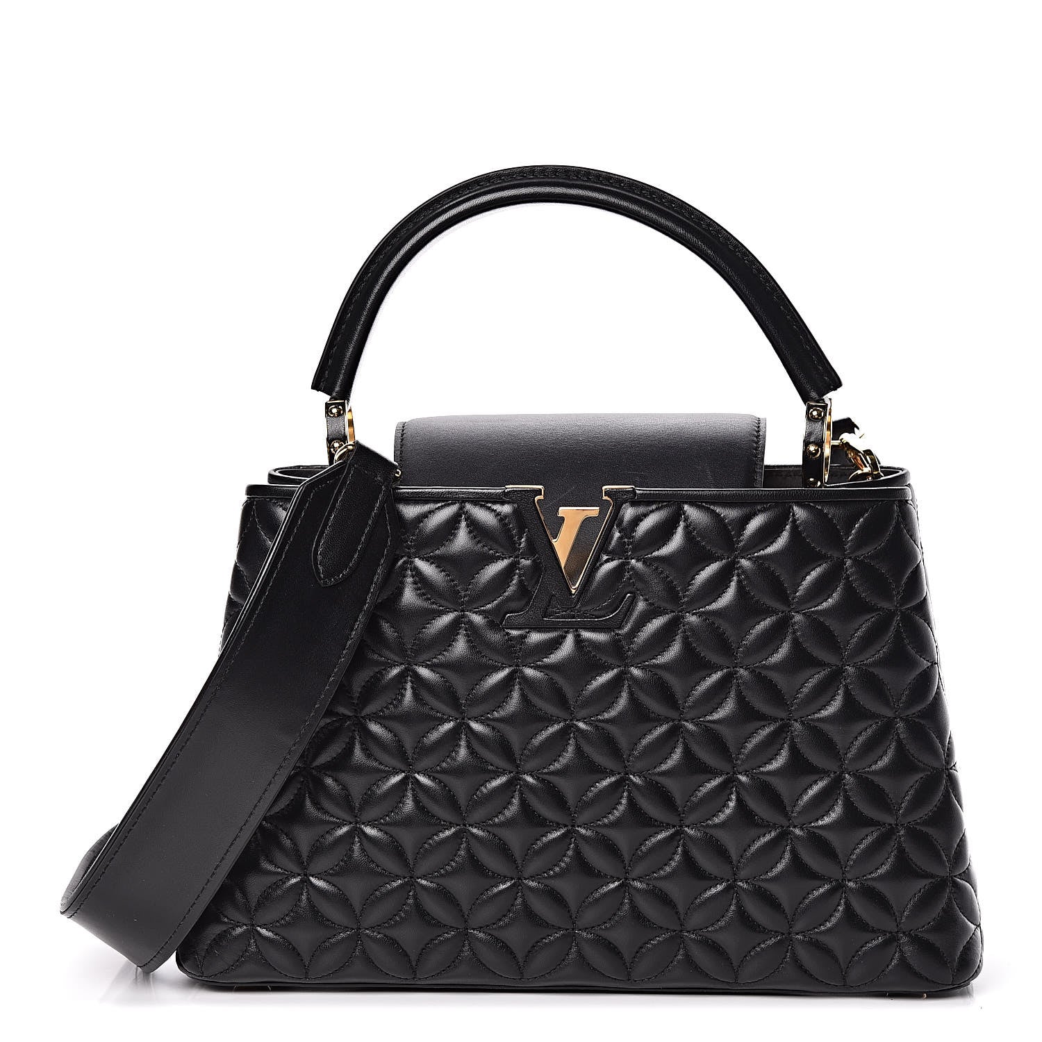 Louis Vuitton Lambskin Quilted Flower Capucines PM Black 1 of 10