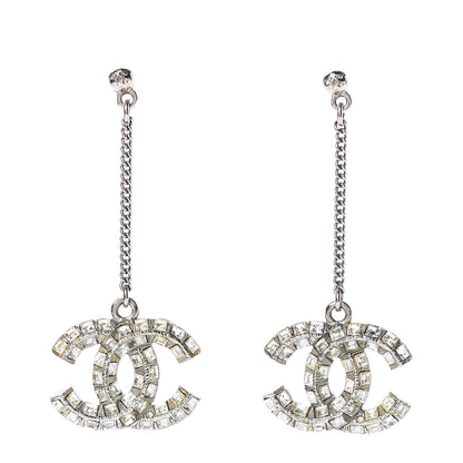 Chanel Baguette Crystal CC Drop Earrings Silver 1 of 4
