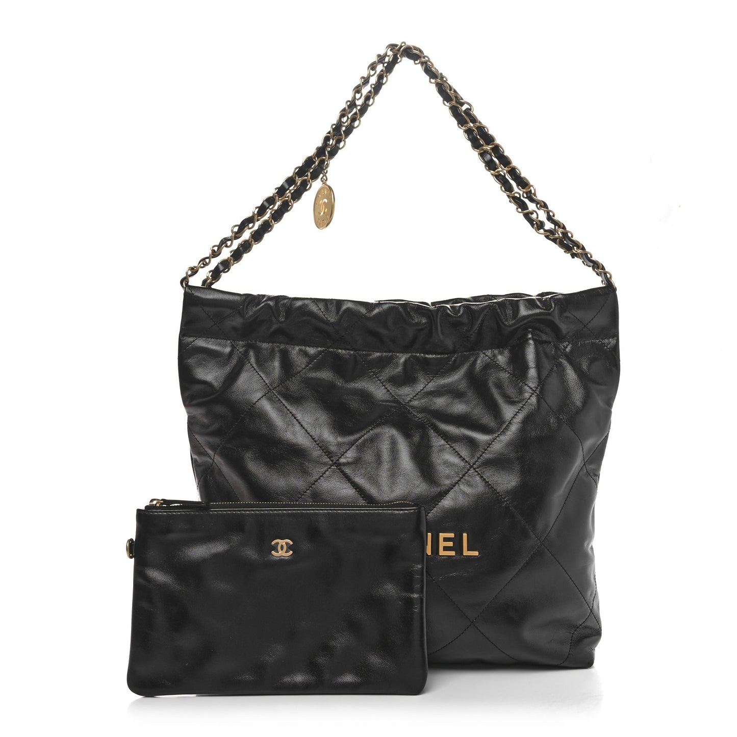 Shiny Calfskin Quilted Small Chanel 22 Black