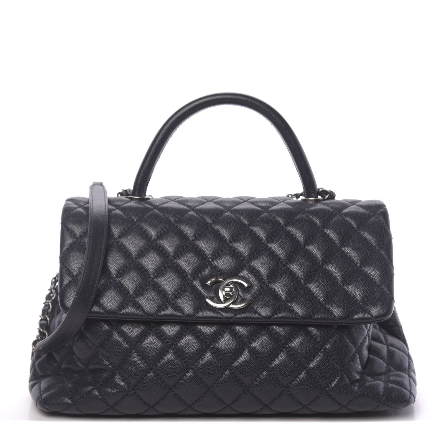 Chanel Caviar Quilted Medium Coco Handle Flap Navy Blue 1 of 14