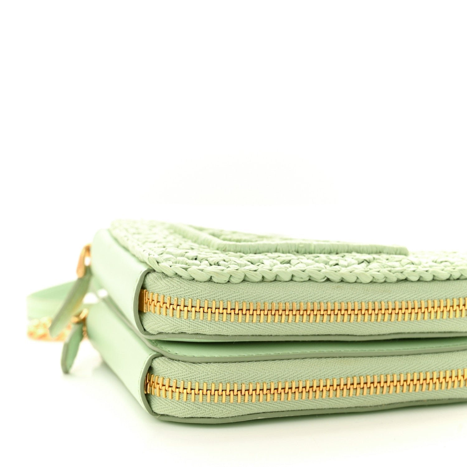 Prada Raffia Calfskin Crochet Logo Embroidered Mini Triangle Crossbody Pouch Acqua 11 of 12