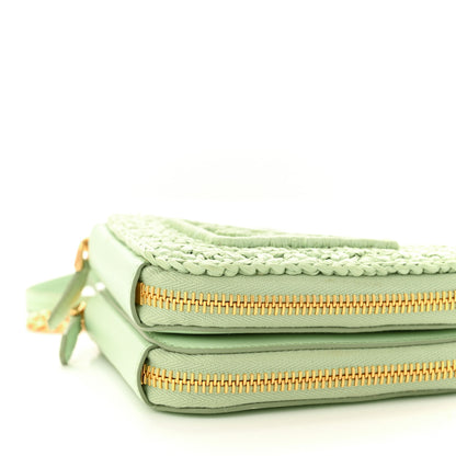 Prada Raffia Calfskin Crochet Logo Embroidered Mini Triangle Crossbody Pouch Acqua 11 of 12