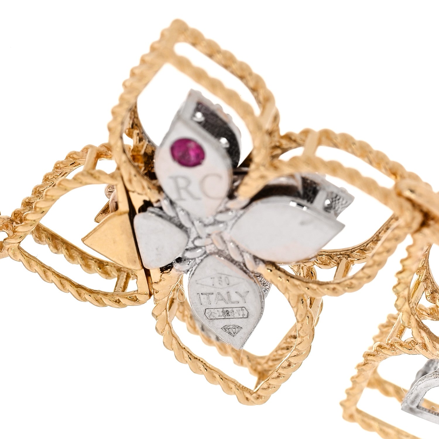Roberto Coin 18K Yellow White Gold Diamond Princess Flower Dubai Bracelet 5 of 5