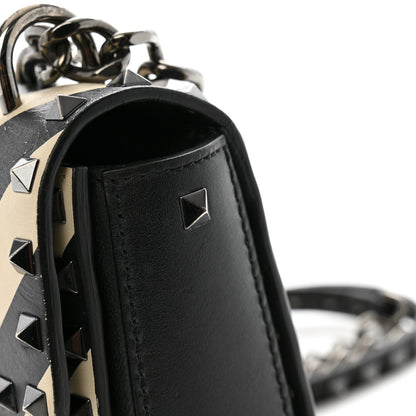 Valentino Garavani Vitello Chevron Medium Rockstud Flip Lock Crossbody Bag Light Ivory Black 10 of 14