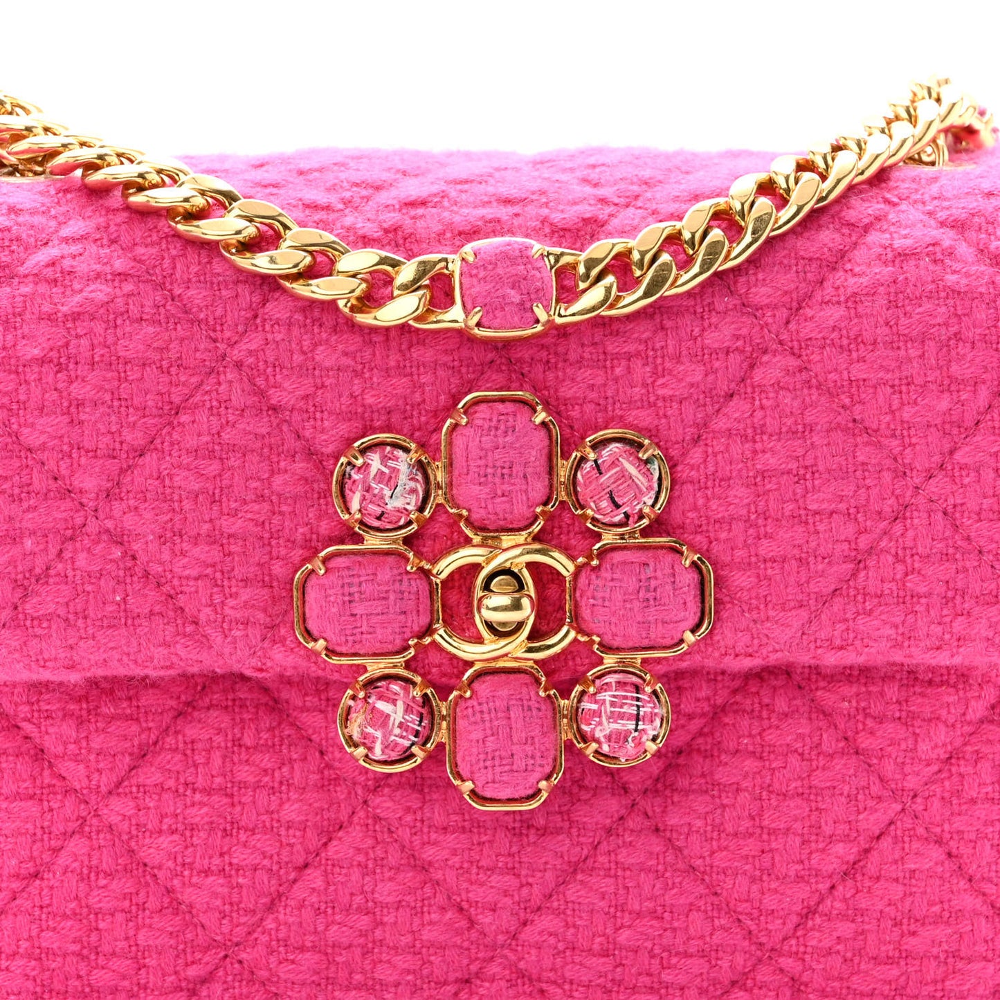 Cashmere Tweed Quilted Mini Bijoux Flap Fuchsia