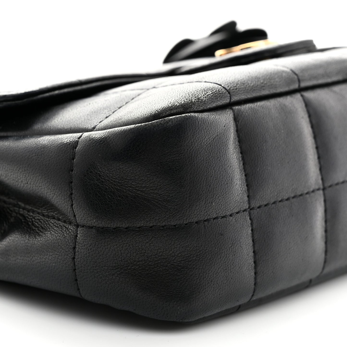 Lambskin Quilted Mini Chocolate Bar Camellia Flap Black
