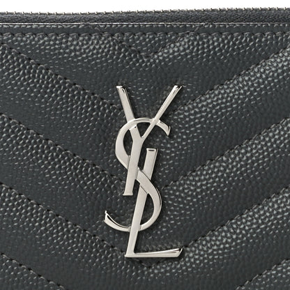 Saint Laurent Grain De Poudre Matelasse Chevron Monogram Fragments Zippered Card Case Fog 7 of 10