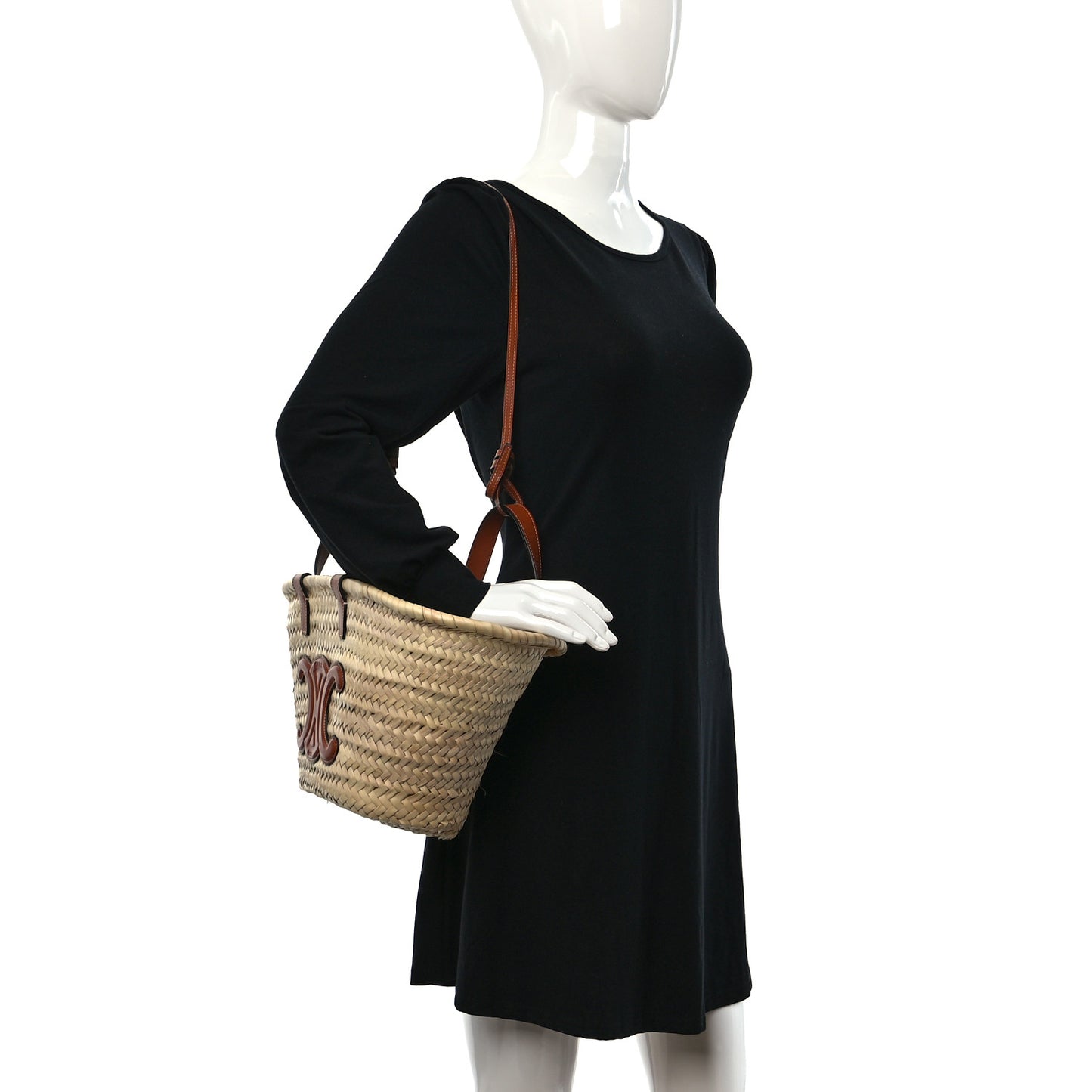 Raffia Calfskin Triomphe Teen Panier Tan