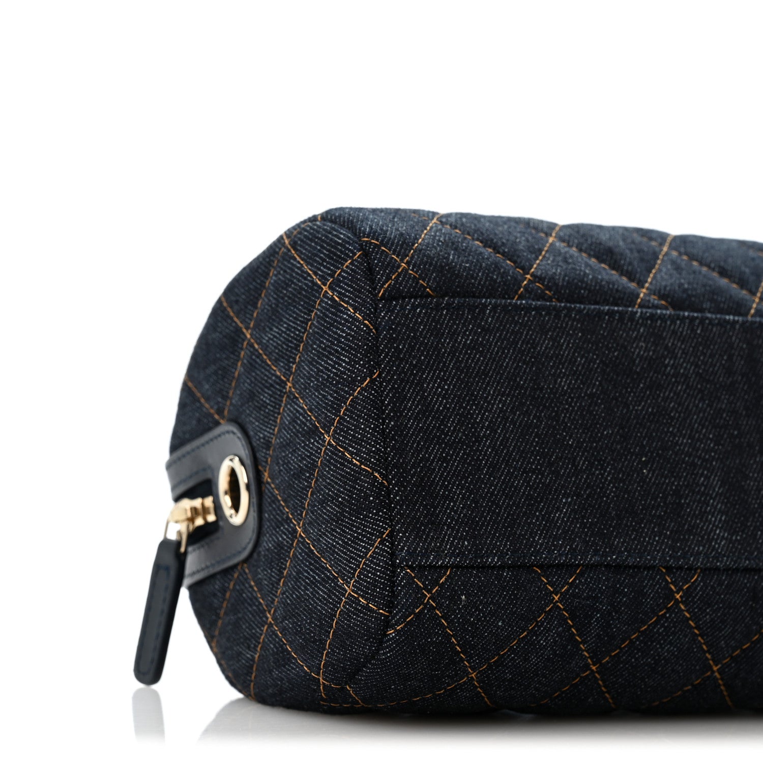 Chanel Denim Quilted Barrel Clutch With Chain Dark Blue Orange 9 of 10