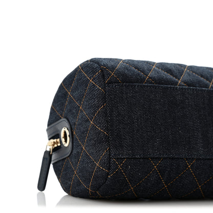 Chanel Denim Quilted Barrel Clutch With Chain Dark Blue Orange 9 of 10