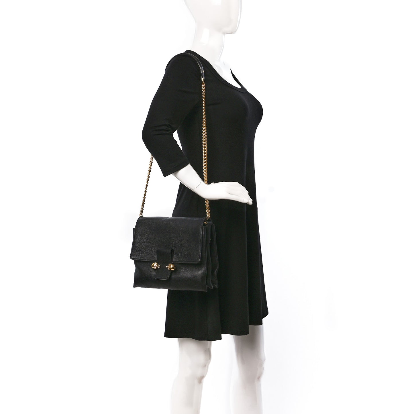 Calfskin Small Twin Skull Chain Crossbody Black