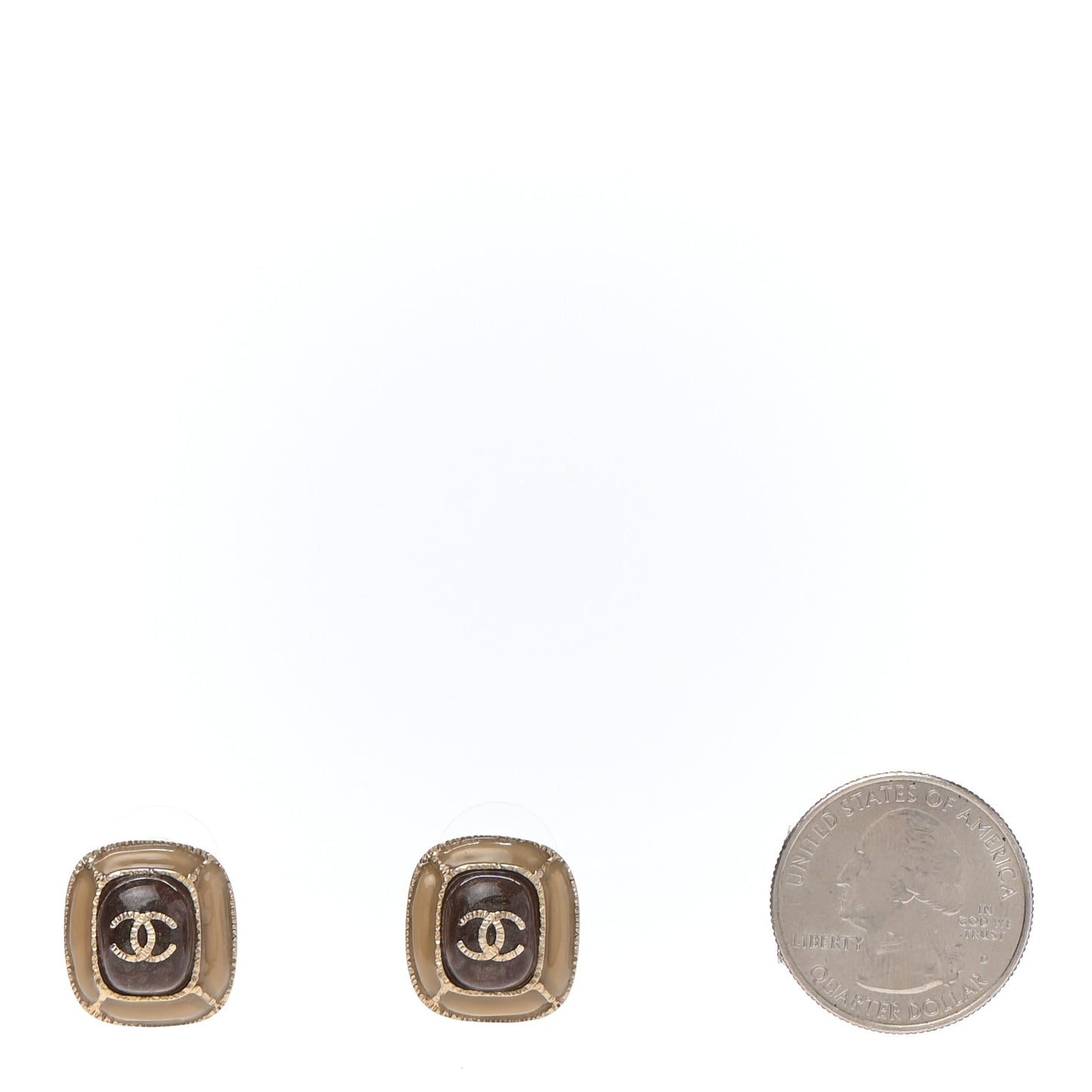 Resin CC Square Earrings Gold Brown