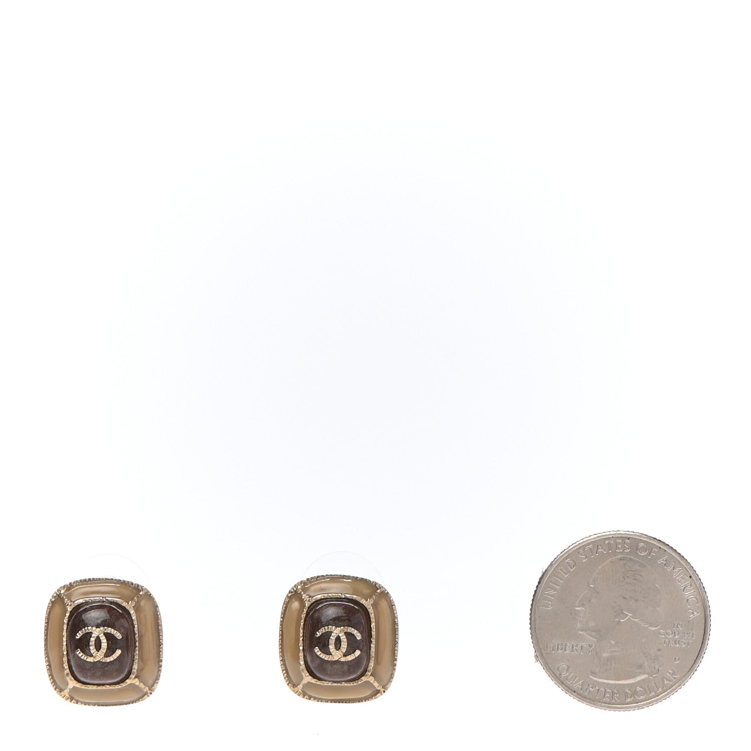 Chanel Resin CC Square Earrings Gold Brown 2 of 4