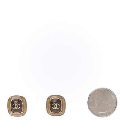 Chanel Resin CC Square Earrings Gold Brown 2 of 4
