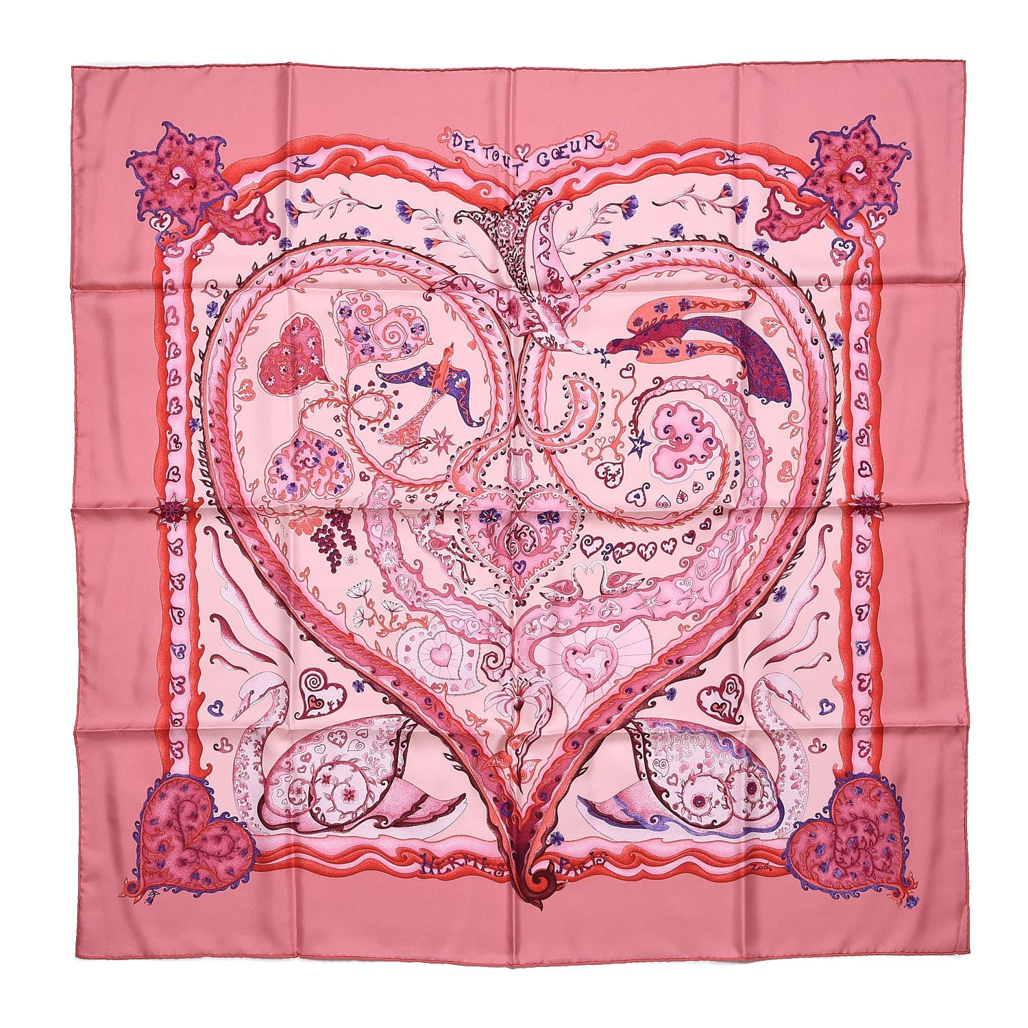 Hermes Silk De Tout Coeur Scarf 90 Vieux Rose Rose Pale Violine 1 of 7