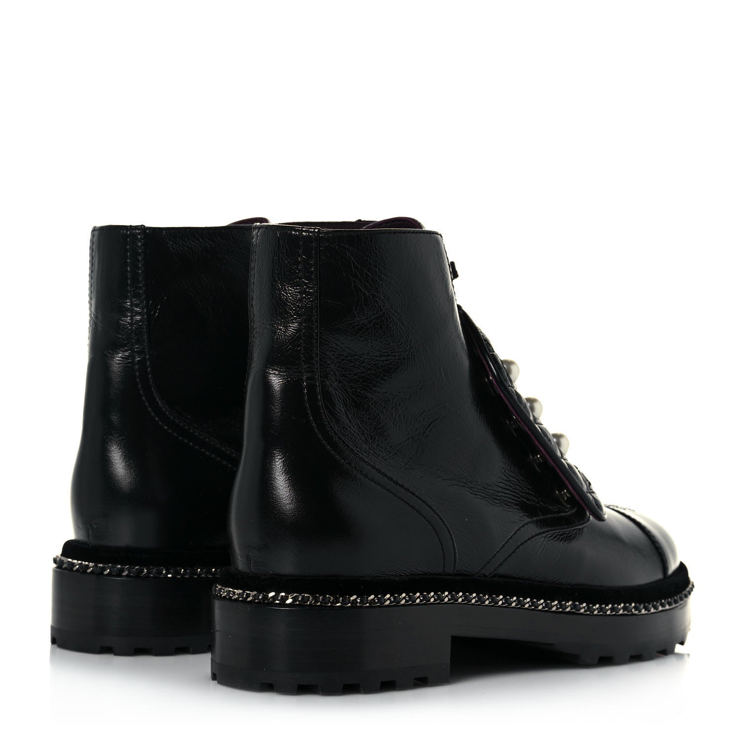 Chanel Crackled Calfskin Velvet Pearl Combat Short Boots 39 Black 4 of 6