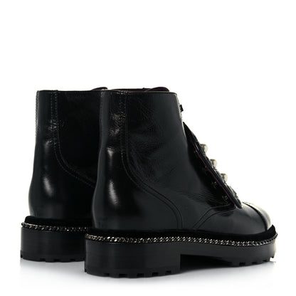 Chanel Crackled Calfskin Velvet Pearl Combat Short Boots 39 Black 4 of 6