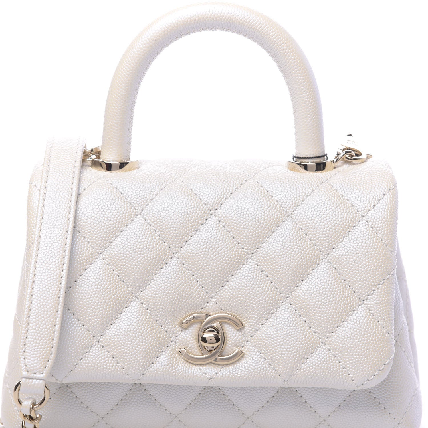 Chanel Iridescent Caviar Quilted Extra Mini Coco Handle Flap White 10 of 10