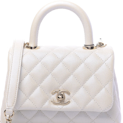 Chanel Iridescent Caviar Quilted Extra Mini Coco Handle Flap White 10 of 10