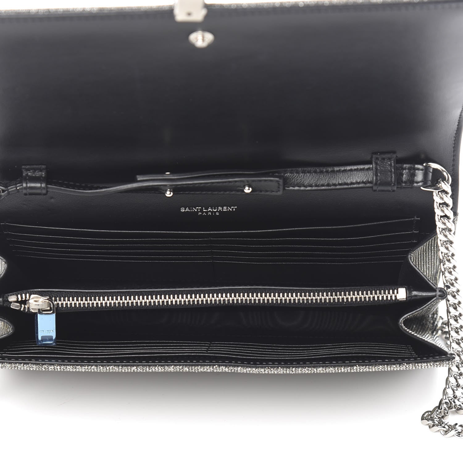 Saint Laurent Metallic Sparkle Fabric Monogram Chain Wallet Anthracite 5 of 10