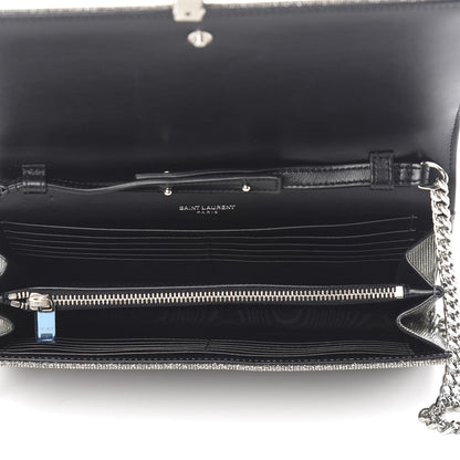 Saint Laurent Metallic Sparkle Fabric Monogram Chain Wallet Anthracite 5 of 10