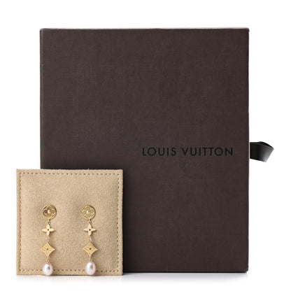 Louis Vuitton 18K Yellow Gold Pearl Idylle Blossom Monogram Drop Earrings 5 of 5