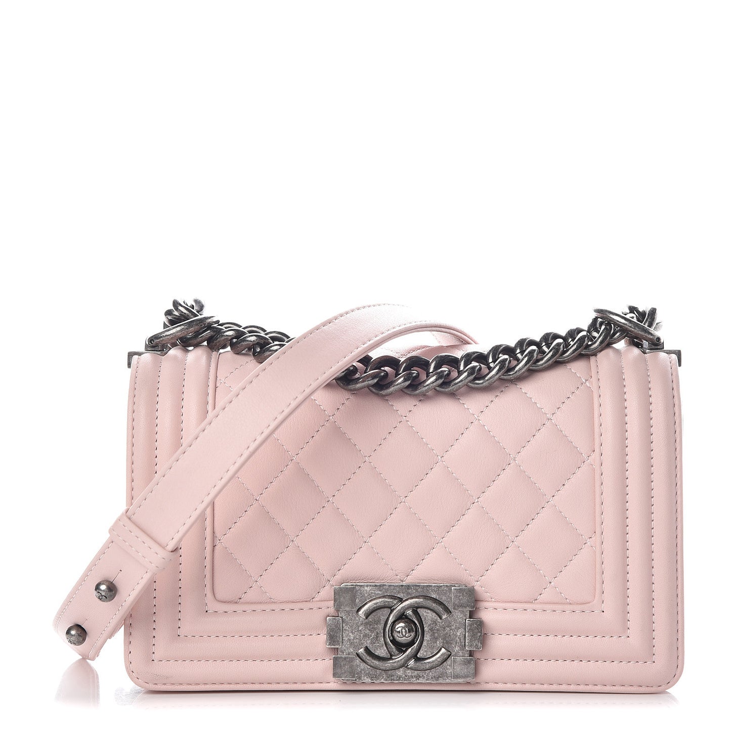 Calfskin Quilted Small Boy Flap Light Pink