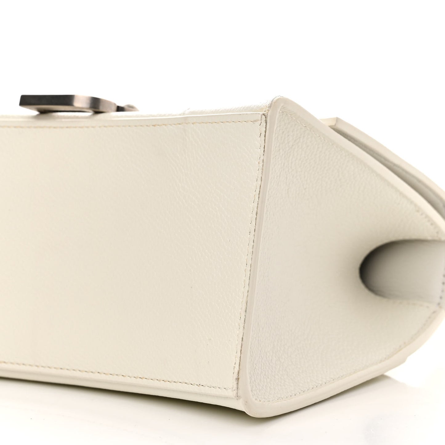 Grained Calfskin Small Hourglass Top Handle Bag White