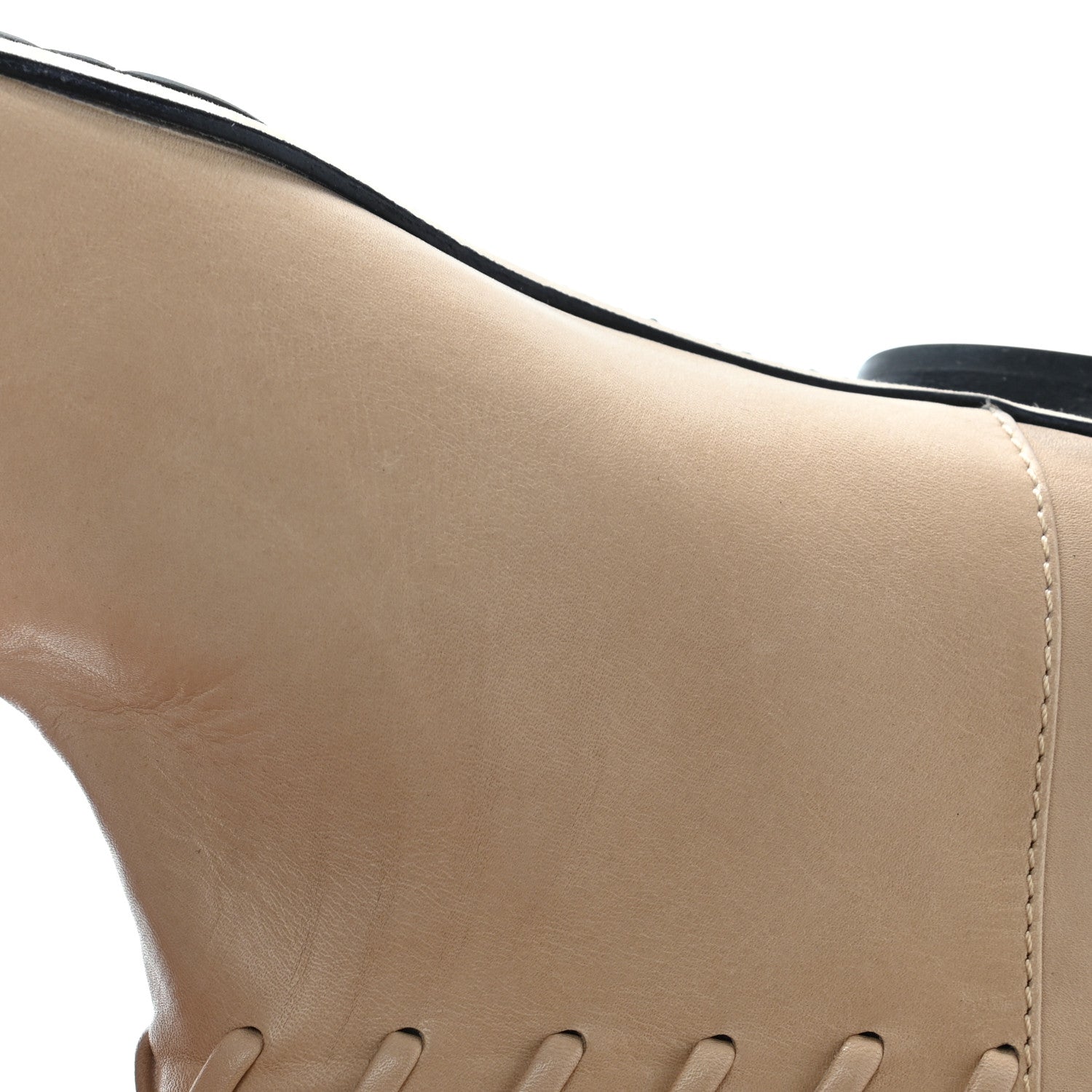 Chanel Lambskin Lace Up Cap Toe High Boots 37 Beige Black 12 of 13