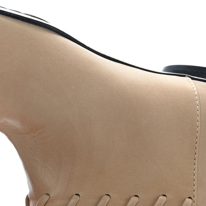 Chanel Lambskin Lace Up Cap Toe High Boots 37 Beige Black 12 of 13
