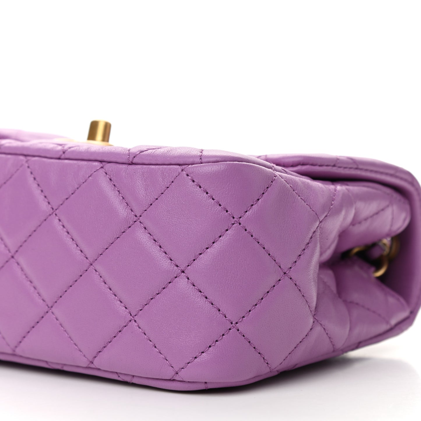 Lambskin Quilted Mini Pearl Crush Flap Purple