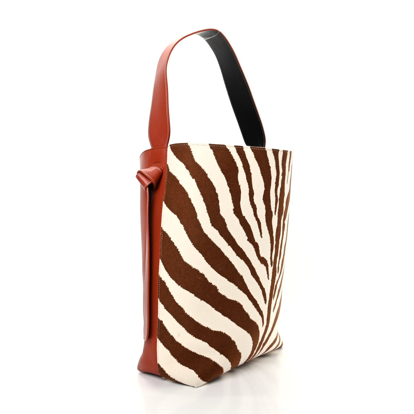 Shiny Smooth Calfskin Zebra Printed Calf Hair Small Twisted Cabas Chalk Brick