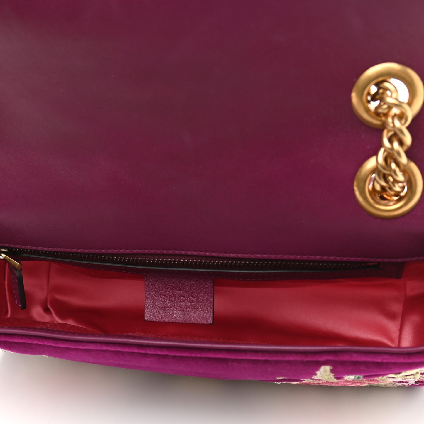 Velvet Matelasse Embroidered Small GG Marmont Shoulder Bag Fuchsia Violet Cyclamen