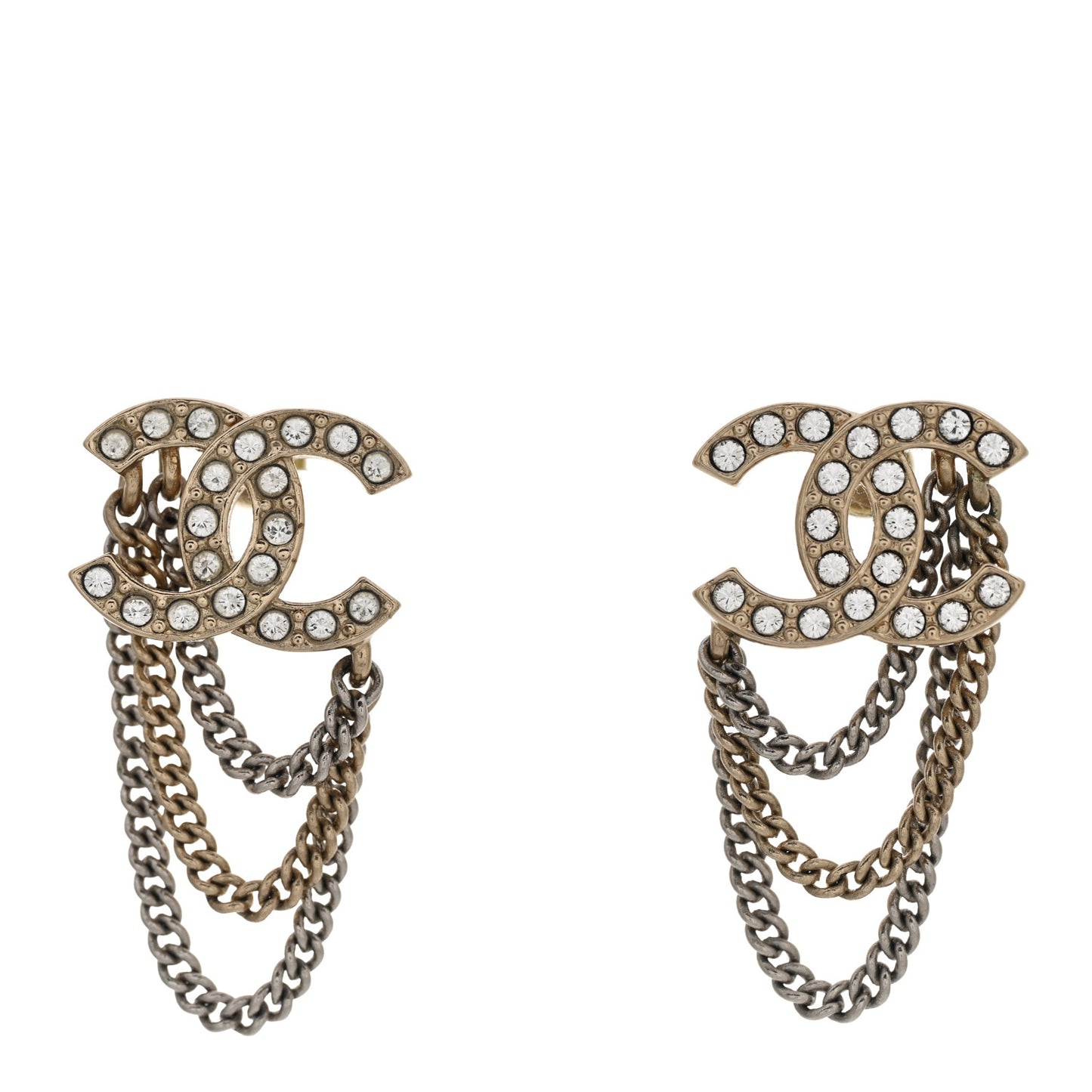 Crystal Chain CC Earrings Gold
