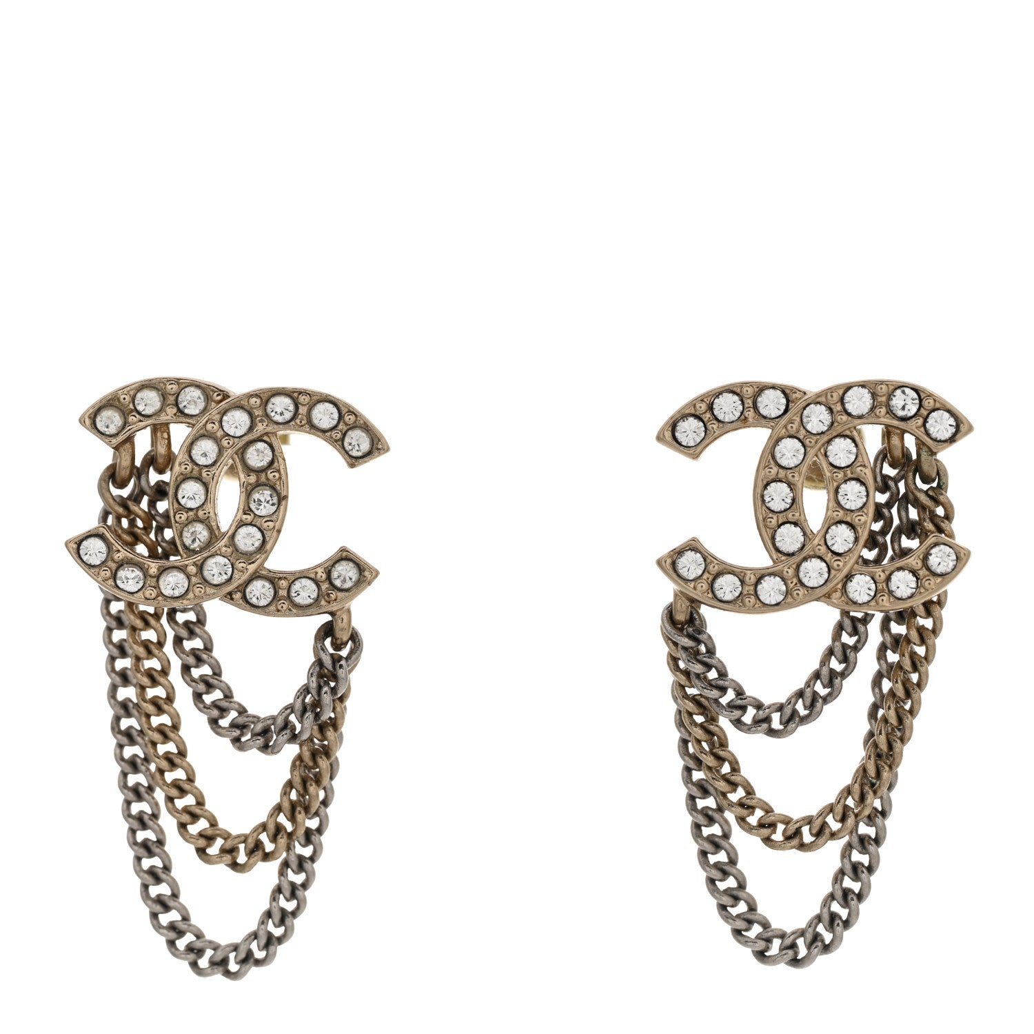 Chanel Crystal Chain CC Earrings Gold 1 of 3
