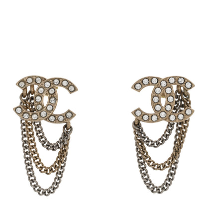 Chanel Crystal Chain CC Earrings Gold 1 of 3